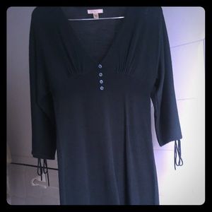 Lux v-cut, green knit dress with 3/4 tie sleeves